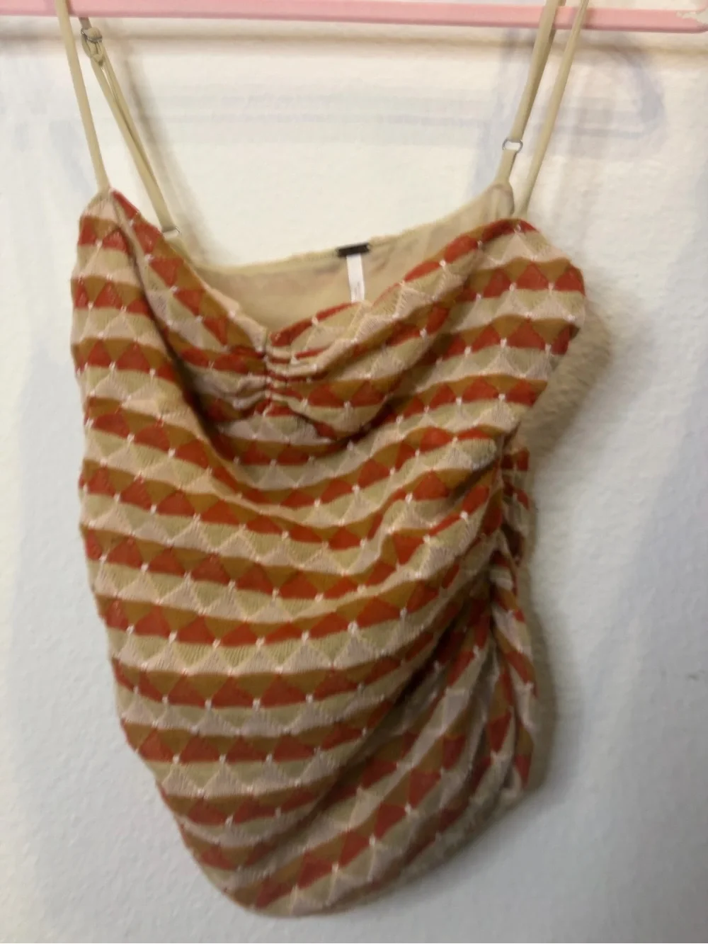 Free People Beige and Rust Patterned Cowl Neck Tank